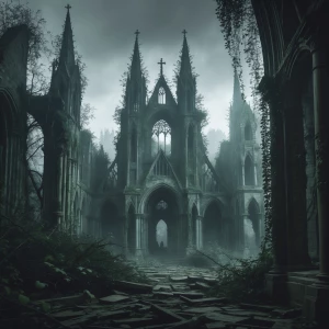 A hauntingly desolate cityscape of a post-apocalyptic gothic los...