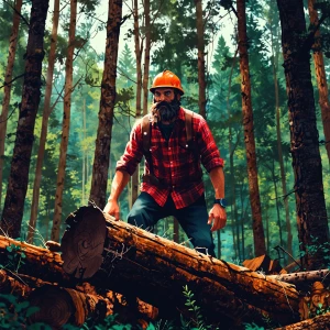 Create lumberjack, showing off esa vergota en the Forrest