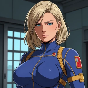 A karen in her 40s wearing karen clothing with a strict look on...