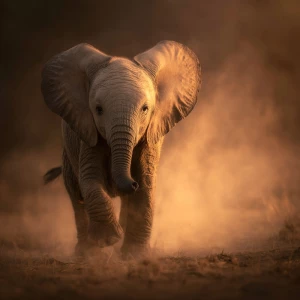 A baby African elephant named Ember, just born. Gentle particles...