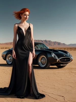 stunning gorgeous redhead female supermodel standing in the dese...