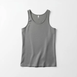Produce an elegant flat lay image featuring a basic gray tank to...