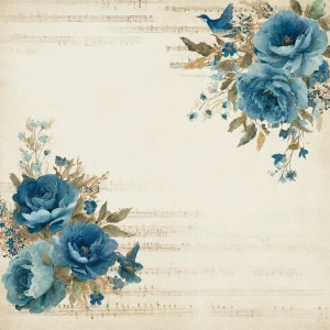 Edge-hugging bouquets of peacock-blue roses over layered music s...