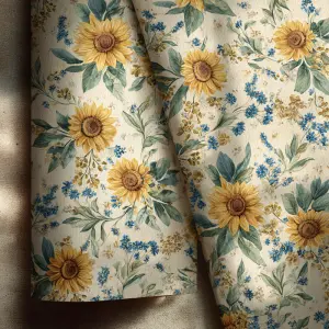 seamless farmhouse floral surface pattern, soft sunflowers, tiny...