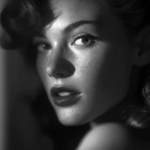 Create a portrait of a femme fatale character in classic film no...