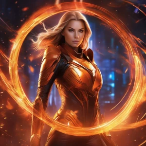 Illustrate a dynamic female superhero harnessing the power of li...