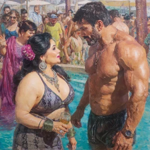 Hyprrealism painting. a punjabi  villain  curvy mother in law, i...
