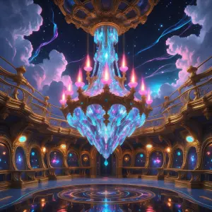 A whimsically ornate starship brig, reminiscent of rococo elegan...