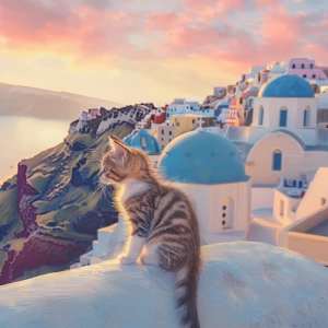 adorable fluffy kitten named Koko sitting on a white rooftop in...