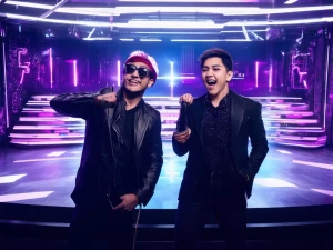 Create a scene in a sleek and contemporary urban music/entertain...