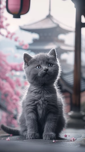 close-up adorable gray british shorthair kitten with big bright...
