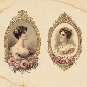 Victorian Mauve Rose Portrait Cameos – 2 Large Cards (Ornate Fra...