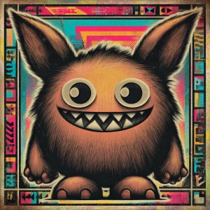 Stylized character  portrait of a mischievous designer toy creat...