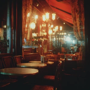 Vintage cafe in Paris, 35mm film look