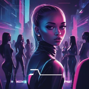 Generate an image of a nightclub scene featuring a group of youn...