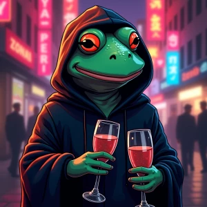 Character PEPE frog in GTA art style,  Black cloak, gta style il...