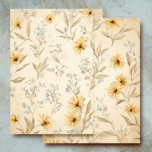 printable junk journal background paper, soft sunflower toss pat...