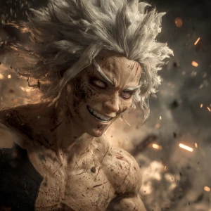 Ultra-realistic anime portrait of Sanemi Shinazugawa, wild spiky...