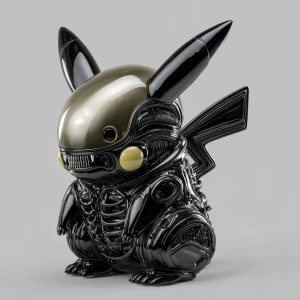 A pikachu fully realized as a Xenomorph creature, H.R. Giger bio...
