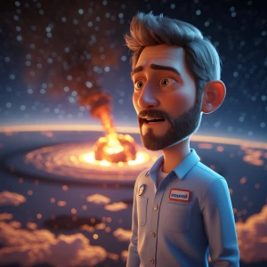 Crie um vídeo de um personagem animado em 3D falando sobre uma e...