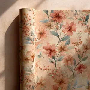 printable background paper, airy bohemian floral design with dri...