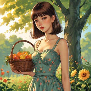 Generate images: A beautiful girl, wearing a vintage revealing d...