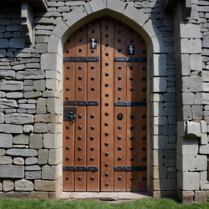 Rectangular mediaeval wooden castle internal single door with lo...