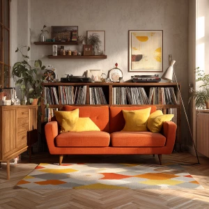 Create an ultra-realistic interior photograph of a retro 1970s i...