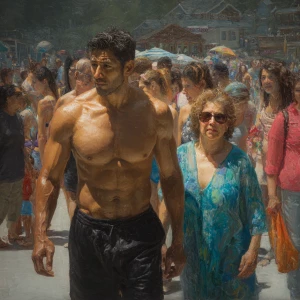 Hyperrealistic painting,a muscular beefy criminal kashmiri son i...