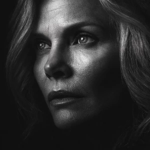 Ultra realistic big close-up portrait of Michelle Pfeiffer, cine...