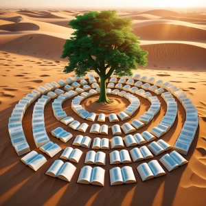 Create an image of a lone green tree standing in the middle of a...