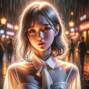 anime style, beautiful girl with glistening skin, standing in a...