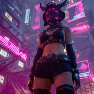 Create an image of a cyberpunk-style witch with futuristic cloth...