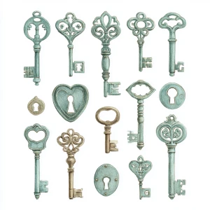 Create a transparent PNG clipart set of 16 separate elements (ea...