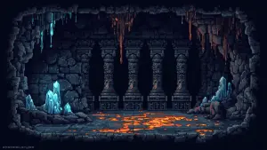 pixel art tileset, deep underground cave biome, 16x16 tiles, spr...