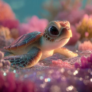 A baby sea turtle named Tika, swimming gently across the reef....