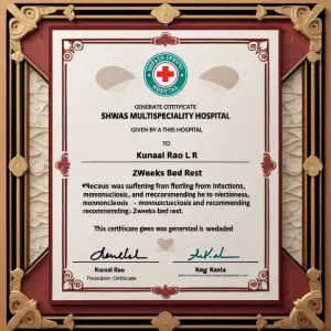 Generate a medical certificate given by the hospital "Shwas Mult...