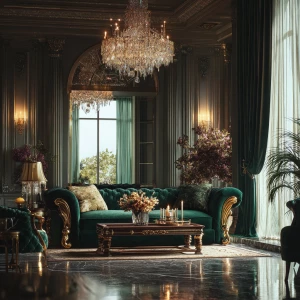 Create a stunning interior scene featuring a luxurious glam livi...