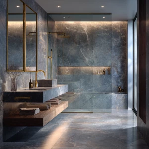Create a visually appealing image of a luxurious bathroom featur...
