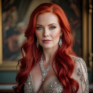 Heather Michaels with long, bright red hair, inspired Eva Marie...