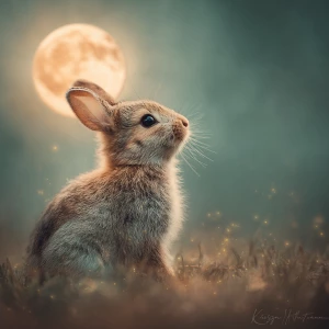 a tiny baby rabbit named Noodle sitting in soft dreamy grass at...