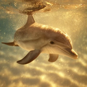 A baby dolphin named Dolly swimming slowly and gracefully throug...