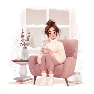 Soft pastel illustration with a light watercolor touch, cozy win...