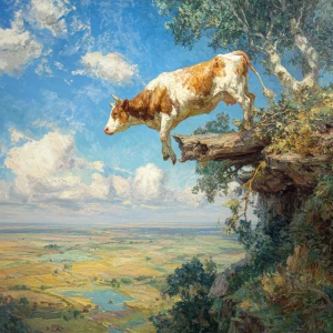 Корова лезет на дерево