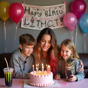 Banner states “Happy Birthday Tiffany”
35 year old woman with lo...