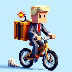 make trump riding a bike with tnt from minecraft on