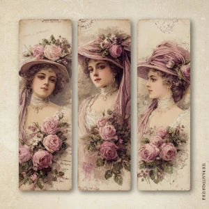 Victorian Mauve Rose Portrait Bookmarks – 3 Elegant Bookmarks (A...