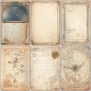 Print-ready vintage ephemera sheet with 6 coordinated shabby-chi...