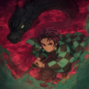 Tanjiro Kamado from Demon Slayer: Kimetsu no Yaiba, drawn in aut...