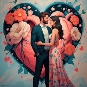 A man standing in the heart of a beautiful lady